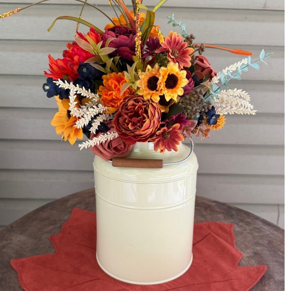 IKEA SOCKER Discontinued Milk Can Vase Fall Floral Arrangement Leaf Mat 3pc Set